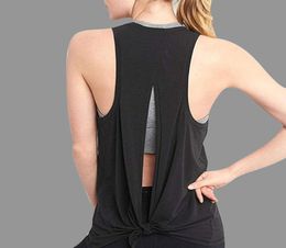 Nueva moda mujer Sexy espalda abierta deporte sólido Yoga camisas Tie entrenamiento Racerback camisetas sin mangas Fitness Tops mujeres deporte Shirts8447962