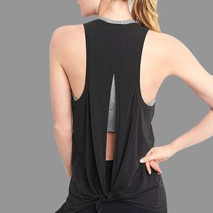 Nouvelle mode femmes Sexy dos ouvert Sport solide Yoga chemises cravate entraînement Racerback débardeurs Fitness hauts femmes Sport chemises