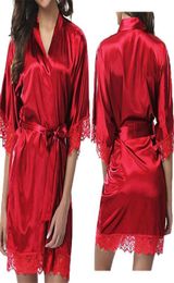 Nouvelle mode Femmes Sexy Silk Deep V Bathrobe Robe Lingerie Sleepwear Swearwear Robe Nighty Lingerie Gown468870