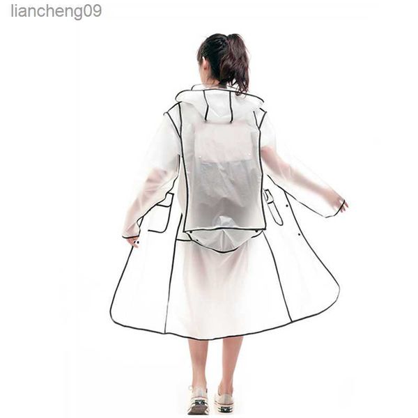 Chubasquero de plástico transparente para mujer, ropa impermeable de viaje para niña, Poncho para hombre, impermeable para exteriores, mochila de transporte L230620