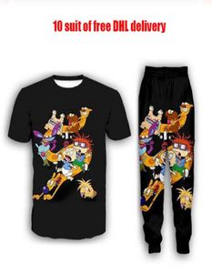 Nieuwe Mode WomenMens Cartoon Rugrats 90039s Art Grappige 3d Print T-shirt Jogger Broek Casusal Trainingspak Sets DF68368875