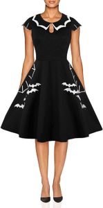Nieuwe mode dames plus size jurk bat spider web borduurwerk Halloween vintage jurk