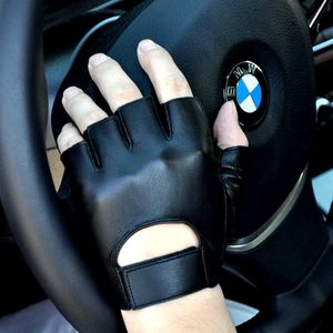 Nouvelle mode poignet demi-doigt gants en cuir véritable unisexe adulte mitaines sans doigts sport cyclisme moto gants en peau d'agneau H1022