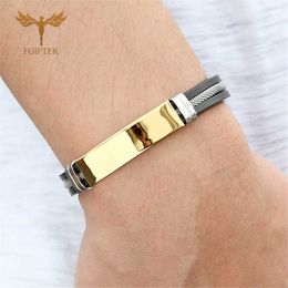 Nieuwe mode polsband zwart punk rubberen siliconen roestvrij staal mannen armbanden armbanden met ketting pulseras Hombre Caucho Q0719