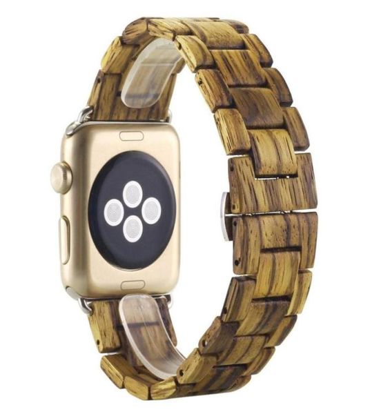 New Fashion Zebra Bamboo Wooden Sangle Bracelet Bracelet pour Smart Watch Series 1234 38mm Brown12193588240612