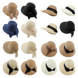 Nouveau chapeau de paille de plage pliable à la mode été plage parasol et parasol grand avant-toit chapeau femmes arc loisirs de plein air tricoté chapeau