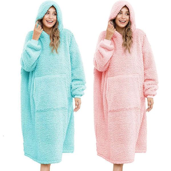 Nuevo jersey con capucha perezoso a la moda para mujeres europeas y americanas, Sherpa doble forro polar cálido edición extendida