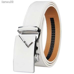 Nouveau à la mode blanc hommes ceintures automatique alliage boucle mâle ceinture véritable peau de vache cuir Golf ceinture grande taille 130 cm