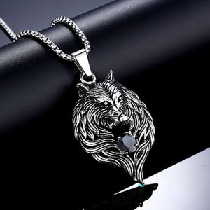 Nouveau Fashiopn tête de loup pendentif à breloque collier accessoires personnalité dominatrice titane acier inoxydable rouge noir diamant incrusté chaîne de pull pour hommes à la mode