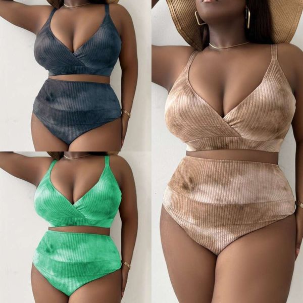 Nouveau gros MM cravate teint fronde profonde V grande taille Sexy taille haute Bikini maillot de bain P008