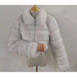 Nouveau Faux manteau épissé à manches longues courtes fourrure femmes cheveux de renard 236152