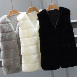 Nouveau fausse fourrure gilet veste manteau femmes hiver chaud survêtement pardessus Parka sans manches col en v court gilet Plus 4X 6Q2305