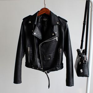 Faux lederen jas Women mode fel kleuren zwarte motorfiets jas kort pu lederen motorjack vrouwelijk zachte jas 201030