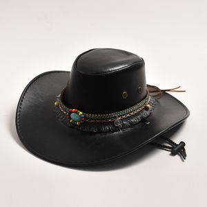 Nouveaux chapeaux de Cowboy Western en simili cuir pour femmes hommes Panama Cowgirl Jazz chapeau Gentleman papa Fedora Sombrero Hombre casquettes