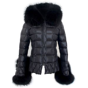 nouveau Faye Wong même style étoile super grand col de fourrure de raton laveur mince vers le bas veste courte femmes hiver 201217