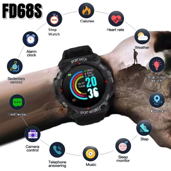 Nouveau FD68S Smart Watch Men Chils Bluetooth Smartwatch IP68 Touch Screen Fitness Bracelet Sports Fitness Smart Band pour iOS Android