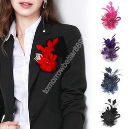 Pince à cheveux faite à la main en plumes, Corsage, broche à fleurs en tissu pour femmes, épingle à col à revers, accessoires pour vêtements de mariage, nouvelle collection