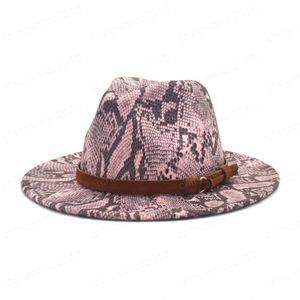 Nouveau Fedora chapeau femmes mode motif serpent à large bord Fedoras laine hiver Jazz chapeau britannique rétro Cowboy chapeau