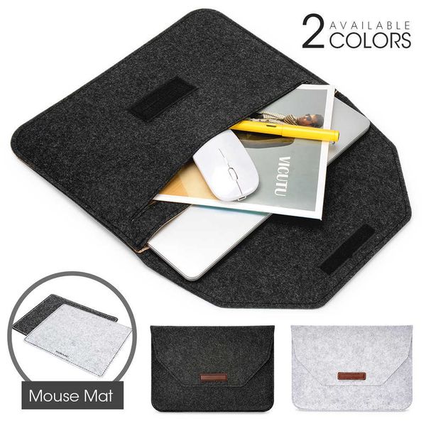 Nouveau sac d'ordinateur portable à manches en feutre 11 12 13 15 pouces pour Macbook Air Retina étui pour ordinateur portable pour ordinateur portable HuaWei avec tapis de souris cadeau HKD230828