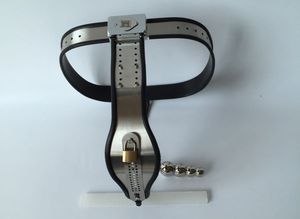 Vrouwelijk verstelbaar model T Zwart roestvrijstalen vergrendeling Premium kuisheidsgordel met plug BDSM-seksspeeltjes