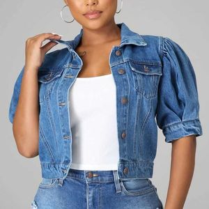 Nieuwe vrouwelijke denimjacks dames plus size kleding mode mode korte mouw bubbel mouw jas streetwear tops designer jeans