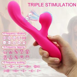 Nieuwe vrouwelijke konijnen vibrator drievoudige stimulus dildo clitoris zuigen pulserende magische toverstok vagina anale massage volwassen seksspeeltjes voor vrouwen 230316