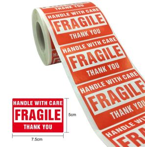 Nieuwe feestelijke 2 '' x 3 '' fragiele stickers met zorg waarschuwing verzendlabels Stickers Bedankt Sticker 500 Labels / Roll KD1