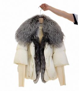 Nouveau Fi 2022 Veste d'hiver Femmes Réel Manteau de fourrure Blanc Veet Down Veste Femmes surdimensionné Col de fourrure de renard LG Fourrure épaisse chaude h0ES #