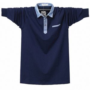 NIEUW FI Brand Cott Polo Shirt Pocket Designer Men Koreaanse Solid Casual LG Sleeve Hoogwaardige tops Men Kleding Large 6XL H6M8#
