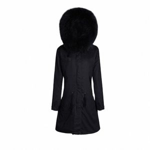 Nouveau Fi Classique Noir Fausse Fourrure Doublée Parka Femmes Lg Style Manteau D'hiver Avec Fourrure À Capuchon U07y #