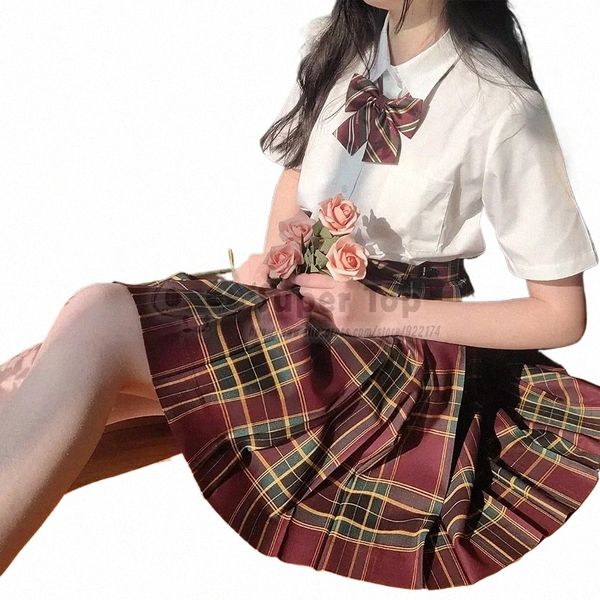 Nouveau Fi Café Brown JK Blazer Femmes Uniforme Manteau Veste Anime Courte Rouge Jupe Plissée Été Printemps Filles Uniformes Scolaires 69pX #