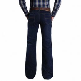 Nouveau Fi Pantalon évasé Jeans décontractés pour hommes Pantalon en denim ample Baggy Streetwear Automne Hiver Vêtements chauds V28O #