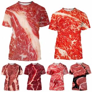 Nouveau Fi drôle viande fraîche boeuf impression 3D T-shirt hommes et femmes décontracté à manches courtes col rond T-shirt haut X6zG #