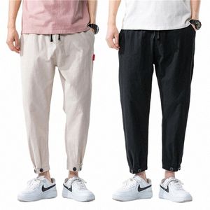 Nouveau Fi Style coréen pantalon hommes couleur unie décontracté coton et lin pantalon ample droit décontracté tout-match pantalon 73K0 #