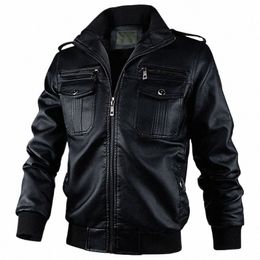 Nouvelle veste en cuir Fi hommes automne hiver veste de moto pour hommes Biker chaud coupe-vent PU manteau en cuir hommes vêtements d'extérieur noir XL x7z6 #