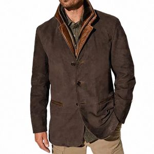 nieuwe Fi LG mouw denim stijl knappe jas vintage bruin slim fit bont jas heren en dames vintage casual jas T1Rf #
