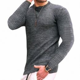 Nouveau Fi hommes décontracté Lg manches Slim Fit basique tricoté pull pull mâle col rond automne hiver hauts Cott T-shirt 72OY #