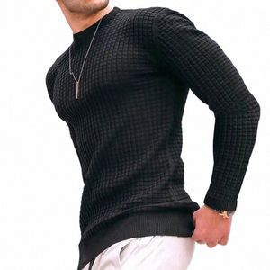 nieuwe Fi mannen Casual Lg mouw Slim Fit Basic Gebreide Trui Trui Mannelijke Ronde Kraag Herfst Winter Tops Cott T-shirt 09o8 #