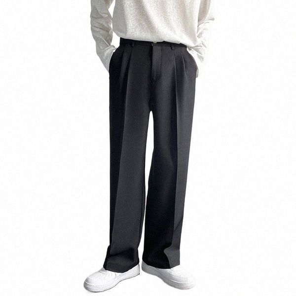 Nuevos pantalones de traje de gran tamaño para hombres de Fi Pantalones anchos LG Drape Pantalones rectos sólidos de cintura alta Pantalón casual Negro Blanco Caqui P2Dm #