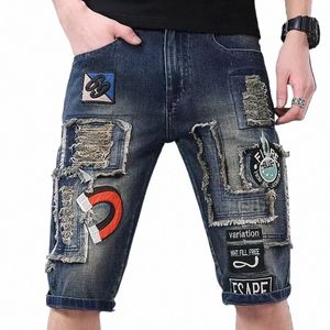 Nieuwe Fi Heren Gescheurde Korte Jeans Merk Kleding Geborduurde Badge 80% Cott Shorts Ademende Denim Shorts Mannelijke Maat 28-36 M9Qi #