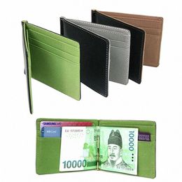 Nieuwe Fi Simple Designer Men Mey Clip Wallets met metalen klem vrouwen slanke lederen portemonnee bankkaart slots c houder voor man f1oo#