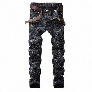 Nouveau Fi Spring Automne Jeans imprimés 3D pour hommes Pantal Hombre Noir Blanc Discothèques Jeune Skinny Biker Denim Pantalon 44Lz #