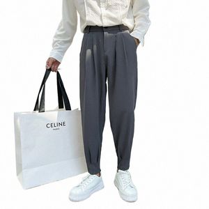 Nouveau Fi Printemps Pantalon d'été Hommes Pantalons à fente inférieure effilée Style coréen Blanc Kaki Noir Taille élastique Pantalons décontractés Homme s7Jq #