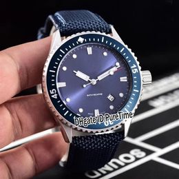 Nieuwe Fifty Fathoms 50 Fathoms 5000-0240-O52A stalen kast blauwe rand blauwe wijzerplaat ST1612 automatisch herenhorloge datum horloges nylon band B2768