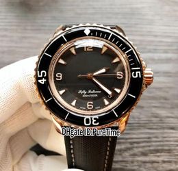 Nieuwe vijftig vadems 50 vadems 5015113052 Rose Gold Black Dial Date Japan Miyota 8215 Automatische beweging Heren Watch Nylon Leather 6027583