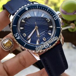 Nieuwe vijftig vadems 50 vadems 5015D-1140-52B stalen kast blauwe wijzerplaat Miyota 8215 Automatische heren Watch datum horloges blauwe nylon band b5306Q