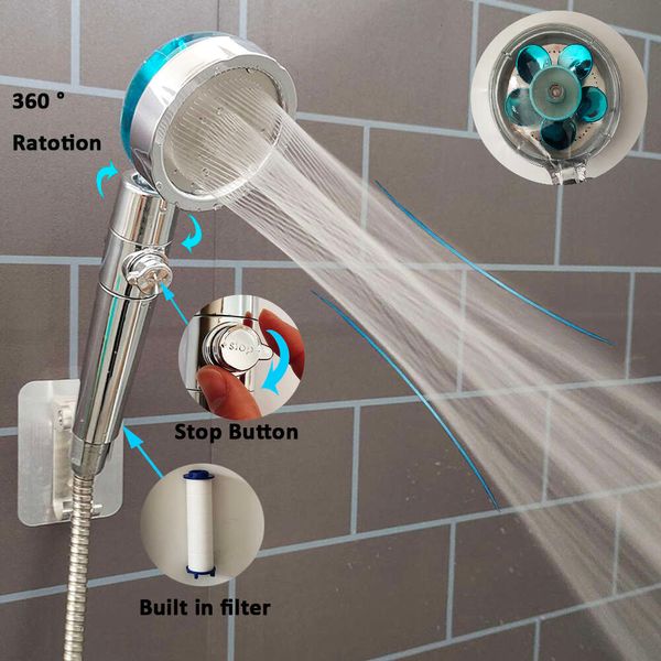 Nuevo Turbohélice filtrada, cabezal de baño, botón de parada de alto ahorro, cabezal de ducha, cabezal de ducha ajustable a presión de agua