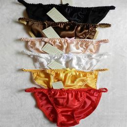 Nieuwe fijne 6 stks Sexy Vrouwen Meisjes Pure 100% Zijde String Bikini Slips Slipje Maat Sml XL XXL W26-41 6 stuk lot298N