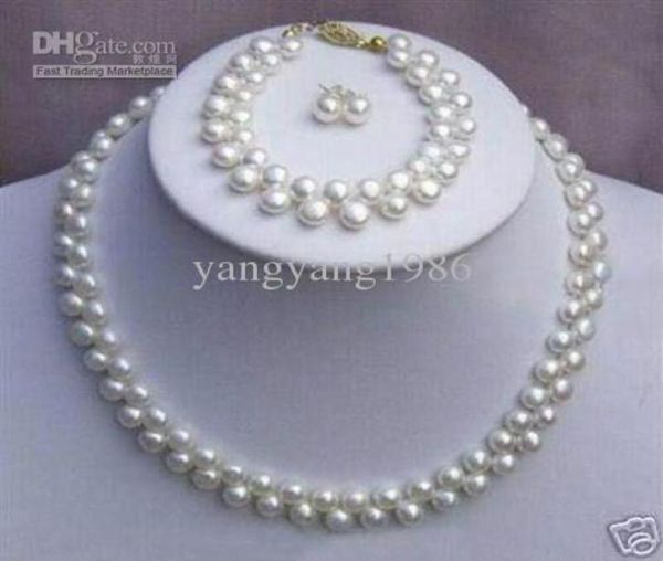 Nouvelle fin de bijoux de perles authentiques Naturel 78 mm Natural White Rose cultivé Akoya Perle Collier Bracelets Earring3710232
