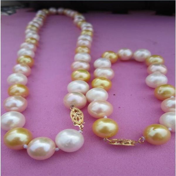 Nueva joyería de perlas auténticas finas 11-12 mm real natural Mar del Sur collar de perlas multicolor pulsera 223A